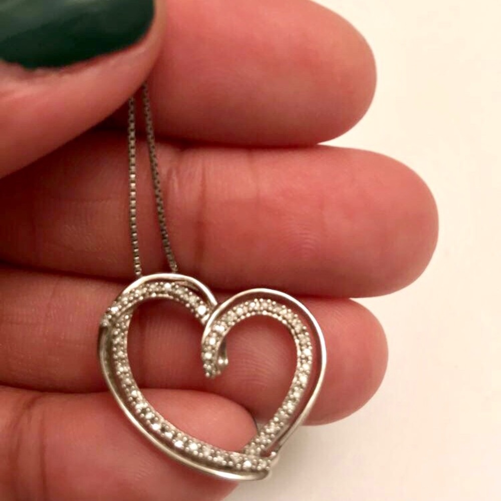 Silver and Diamond Heart Pendant Necklace